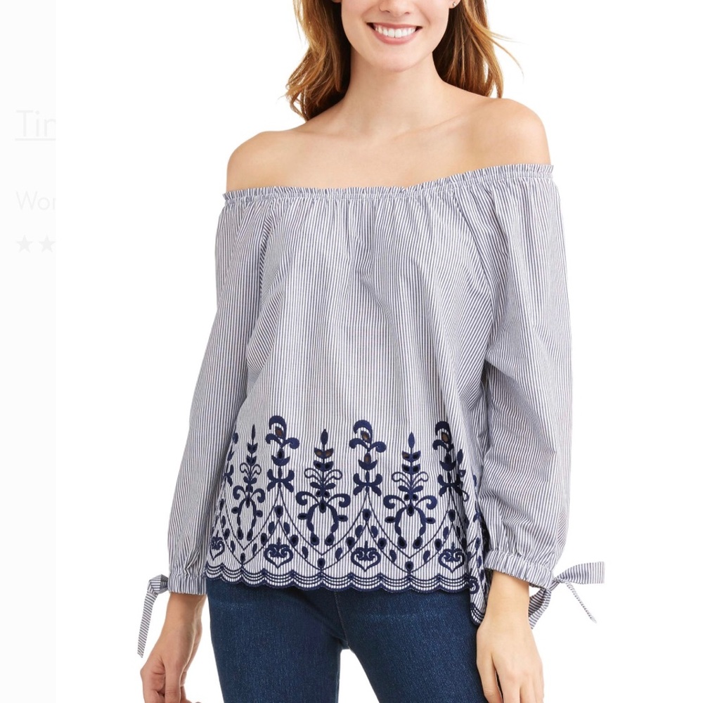 Shoulder crop, embroidered top